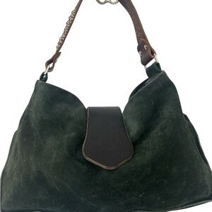 Tylie Malibu Green Suede Leather Shoulder Bag w/Swarovski crystal strap